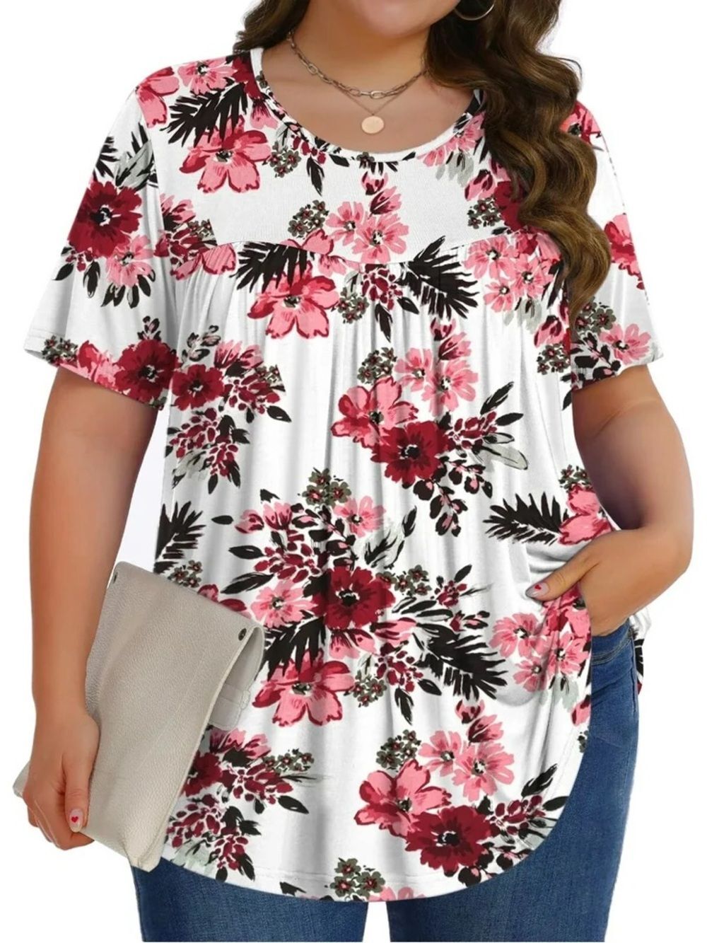 Fantaslook Womens Plus Size 2X Top Short Sleeve Shirts Floral Summer Blouse